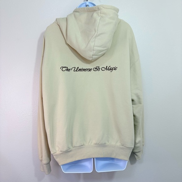 LONELY GHOST Beige Hoodie with Black Open Your Eyes Script SzM Streetwear - Picture 5 of 11